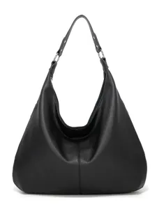 Klassische schwarze Damen Hobo Schultertasche mit großer Kapazität aus weichem Leder für Alltag.