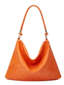 Orangene weiche Leder Hobo Schultertasche, große lässige Retro Tote Handtasche für Damen.