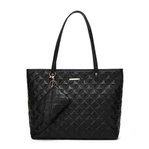 Femmes Grande Capacité Sac Cabas Cuir PU Matelassé Sac Bandoulière Commuter Mère Et Enfant Sac Ensemble Sac À Main