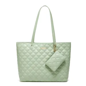 Sac Cabas Matelassé Femme Élégant Grande Capacité Sac Bandoulière avec Pochette Vert