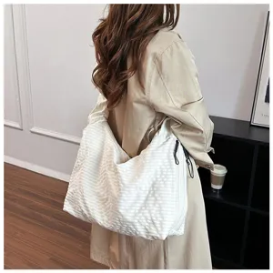 Borsa a tracolla grande a quadri plissettata stile coreano, shopper donna casual.