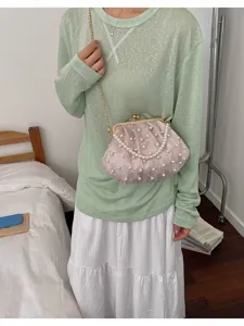 Chice perlenbesetzte Kussverschluss Schultertasche fuer Damen elegante Abend Umhaengetasche