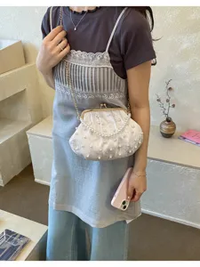 Elegante perlenbestickte Kussverschluss Kette Umhängetasche Damen, schicke Muscheltasche.