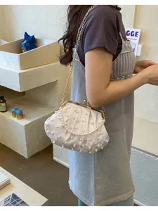 Perlen bestickte Kussverschluss Muschel Schultertasche mit Kette elegante Abendtasche