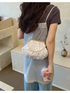 Damen Perlen bestickte Kussverschluss Umhängetasche schicke Abend Kette Kuriertasche
