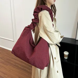 Borsa a tracolla casual a quadri da donna, grande capacità borsa slouchy elegante e chic.