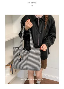 Japanse gestreepte shopper grote capaciteit canvas schoudertas casual dagelijkse handtas