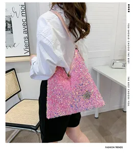Pink sequin shoulder bag for women, stylish sparkle underarm handbag with chic star decor.