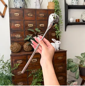 Stainless steel long handled spoon with cute cat paw design, perfect for coffee and desserts.