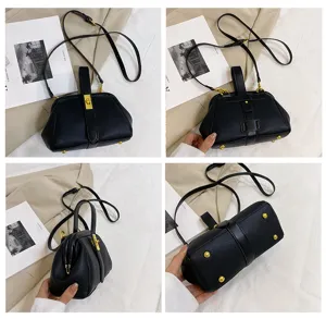 Elegante borsa a mano nera con motivo litchi, pratica borsa a tracolla da donna.