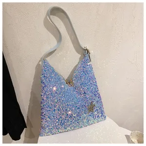 Blue sequin hobo shoulder bag sparkle glitter handbag stylish trendy underarm bag for women