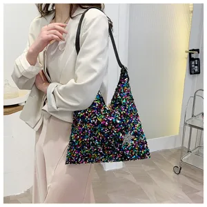 Stylish colorful sequin shoulder bag for women, trendy sparkly underarm hobo bag, chic daily wear.