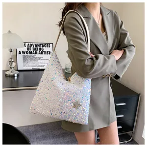 Stylish sequin shoulder bag underarm hobo bag for women sparkling daily fashion purse