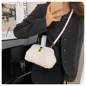 Borsa a mano in pelle bianca con chiusura bacio, manico superiore e tracolla donna.