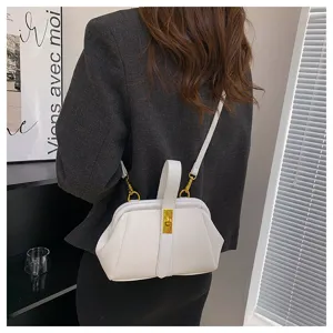 Borsa a tracolla da donna elegante con motivo litchi e chiusura kiss lock chic