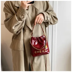 Mini borsa a tracolla trapuntata da donna, elegante borsa tote in pelle PU rossa.