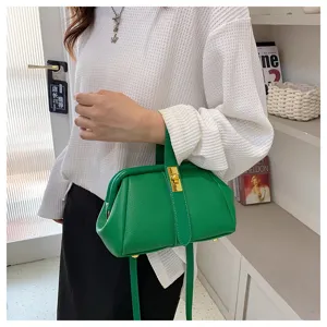 Borsa a mano verde con motivo litchi e chiusura in metallo elegante borsa a tracolla
