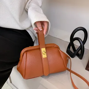 Borsa a Tracolla in Pelle PU da Donna Vintage con Motivo Litchi Borsa a Manico Superiore con Chiusura Metallica