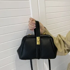 Elegante borsa a mano nera con motivo litchi borsa a tracolla da donna vista principale