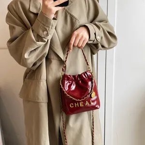 Donna rosso vino matelassé catena borsa a tracolla minisecchiello crossbody borsa moda