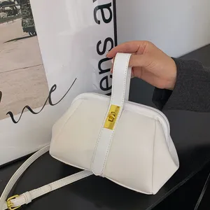 Moda borsa a mano bianca con chiusura a bacio e trama litchi, versatile borsa a tracolla.