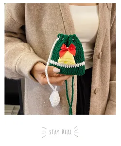 Christmas crochet kids crossbody bag cute green wool shoulder bag for girls and boys