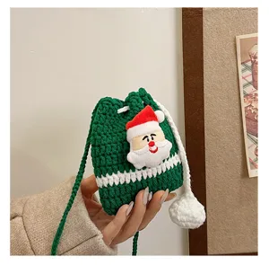 Christmas knitted children crossbody bag green Santa Claus shoulder bag cute daily use