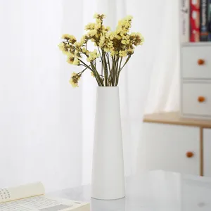 White Minimalist Ceramic Vase with Dried Flowers Home Decor Tabletop Centerpiece