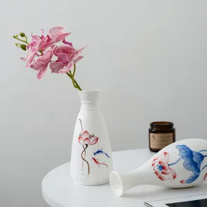 Vase en céramique blanche peinte à la main style chinois pour fleurs séchées et fraîches salon