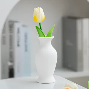 White ceramic vase minimalist home decor small flower pot table centerpiece floral display