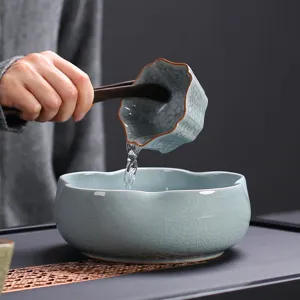 Lave-thé en Céramique de Four Ge Traditionnel Chinois Pétale de Lotus Émail Craquelé Bol à Eau Accessoires de Thé Kung Fu