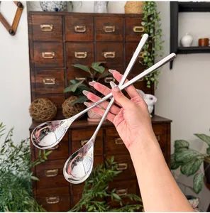 Stainless steel long handled mixing spoon mirror polished coffee dessert tableware 2pcs