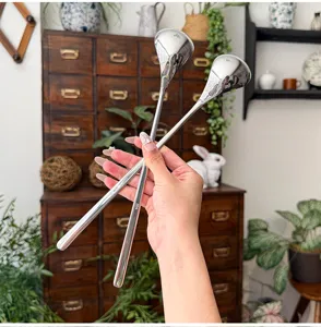 304 stainless steel long handle mixing spoon for coffee, dessert, and ice cream use.
