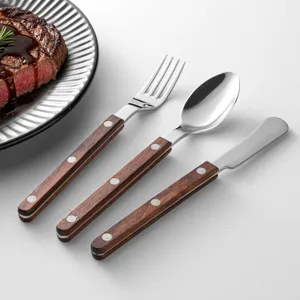 304 Stainless Steel Cutlery Set with Dark Walnut Wood Handle Knife Fork Spoon Tableware