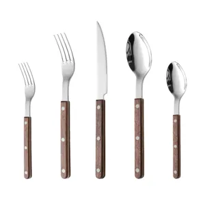 Stainless steel cutlery set with wooden handle kitchen tableware knife fork spoon 5pcs