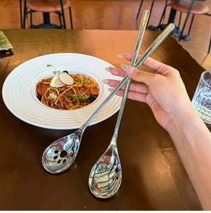 Stainless steel long-handled mixing spoon set with cute cat claw design for desserts.