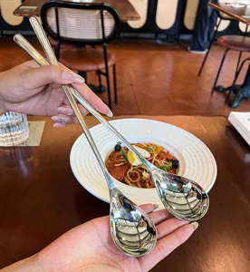 Stainless steel long handle stirring spoon for coffee, dessert, and ice cream use. Durable.