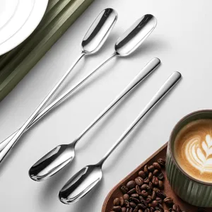 Cucchiaio per Ghiaccio a Manico Lungo in Acciaio Inossidabile 316L Moderno Minimalista Lucidato a Specchio Cucchiaio da Caffè Cucchiaio da Bar Posate