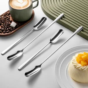 Cucchiai da ghiaccio a manico lungo in acciaio inossidabile, ideali per caffè e bar.