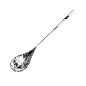 Stainless steel long-handled mixing spoon, ideal for coffee, desserts, ice cream, and drinks.