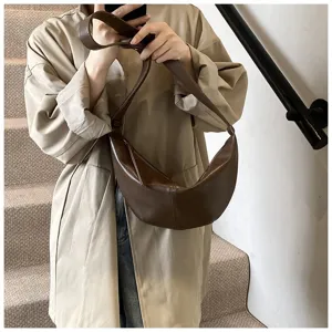 Sac bandoulière dumpling marron rétro pour femme, sac aisselles en cuir PU polyvalent.