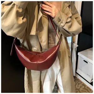 Sac bandoulière boulette bordeaux rétro pour femme, sac fourre-tout tendance automne.