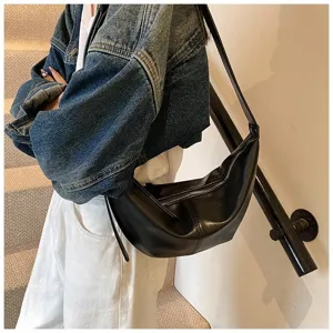 Sac bandoulière croissant noir pour femme, élégant sac sous les aisselles en cuir PU rétro.