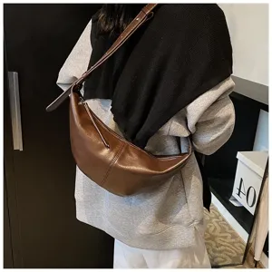 Sac bandoulière demi-lune en cuir marron femme rétro sac aisselle sac de loisirs quotidien.