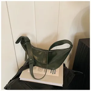 Sac bandoulière croissant vert rétro pour femme, sac demi-lune polyvalent en cuir PU.