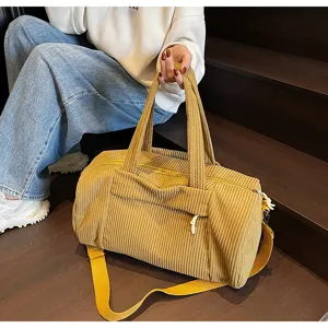 Borsa da viaggio casual in velluto a coste, grande borsa a tracolla monocolore per il lavoro.