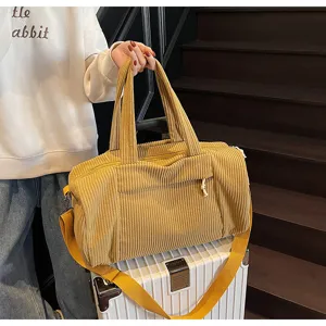 Borsa da viaggio in velluto a coste grande capacità monocolore borsa tracolla lavoro