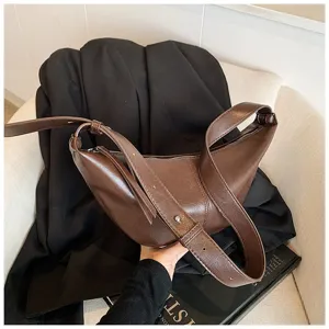 Sac hobo en cuir marron pour femmes, sac bandouliere retro dumpling, sac de messager chic.