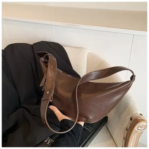 Sac à épaule rétro marron pour femme, sac bandoulière tendance style croissant automne hiver.