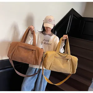 Borsa da viaggio yoga in velluto a coste dettaglio, grande capacità tinta unita borsa a tracolla.